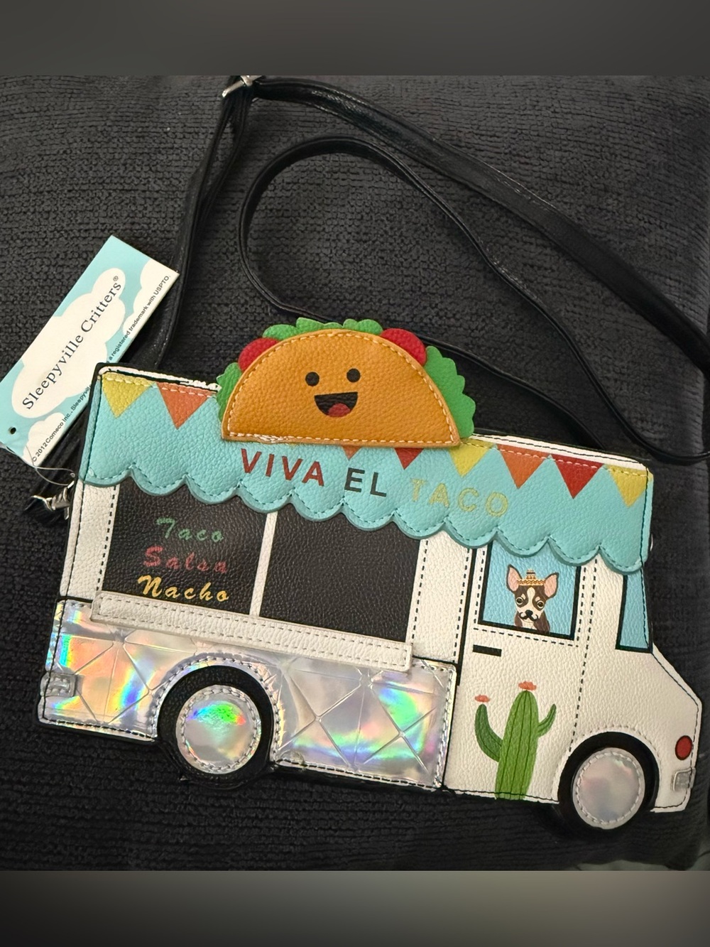 Viva El Taco Kids Crossbody Bag - Black with Multicolor Taco Accent